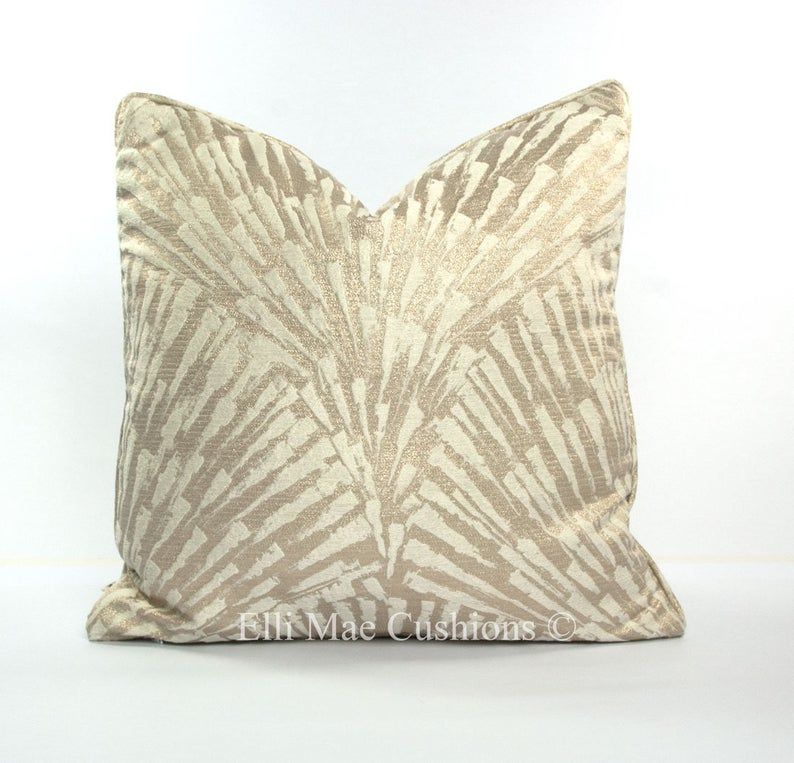 Luxury Designer Art Deco Gold Cream Fabric Cushion Pillow — view 1