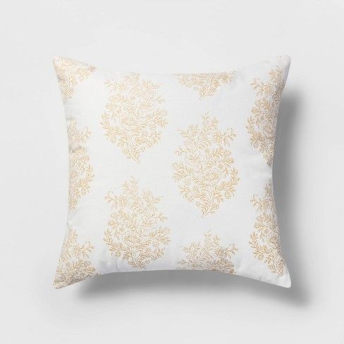 Square Block Print Paisley Pillow White/Yellow — view 1