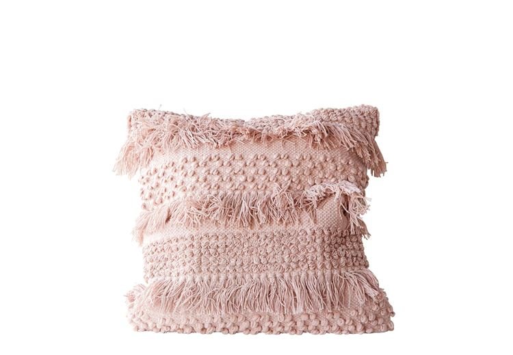 Pale Pink Cotton Fringe Throw Pillow With Insert-20"x20" — view 1