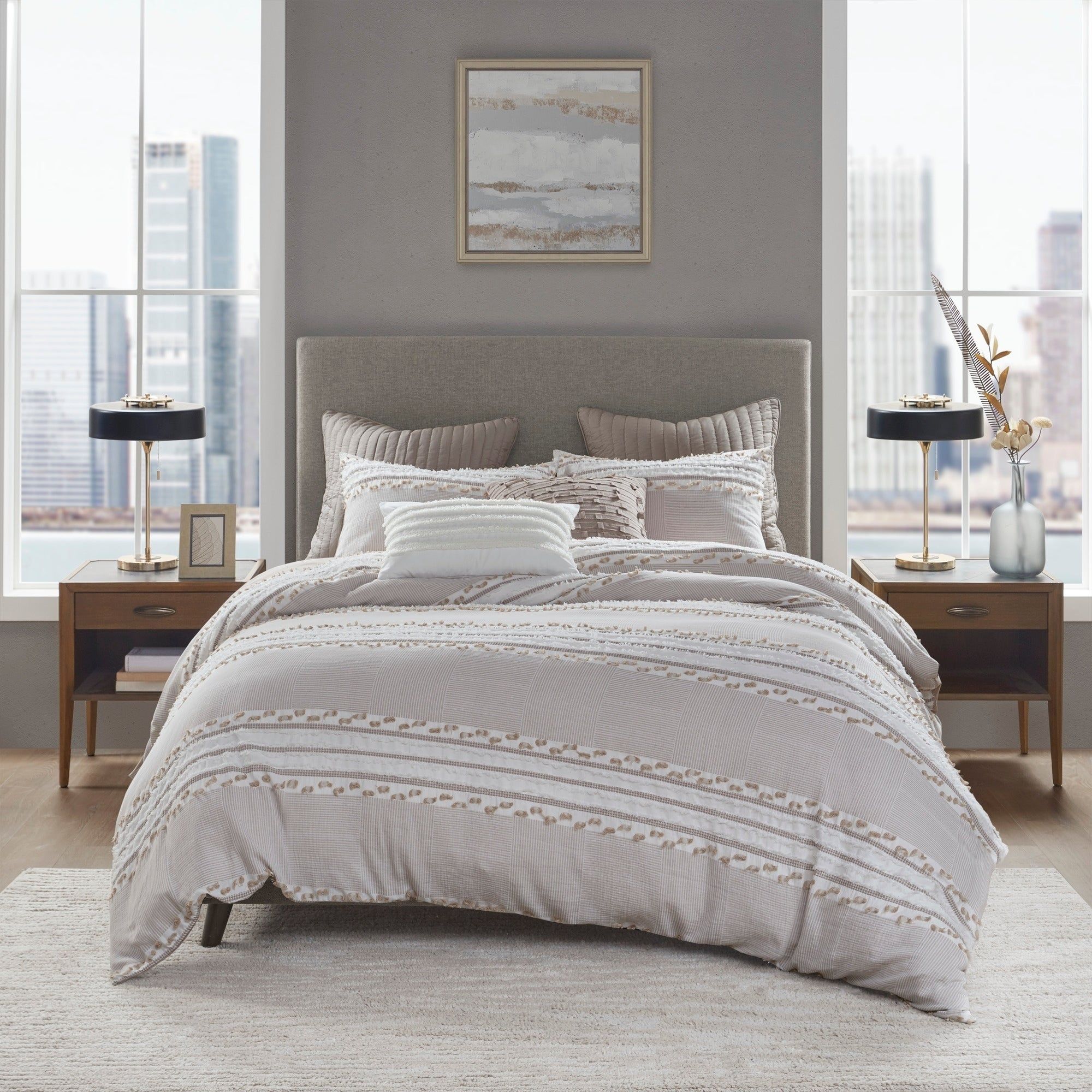 Lennon Organic Cotton Jacquard Comforter Set King Cal — view 1