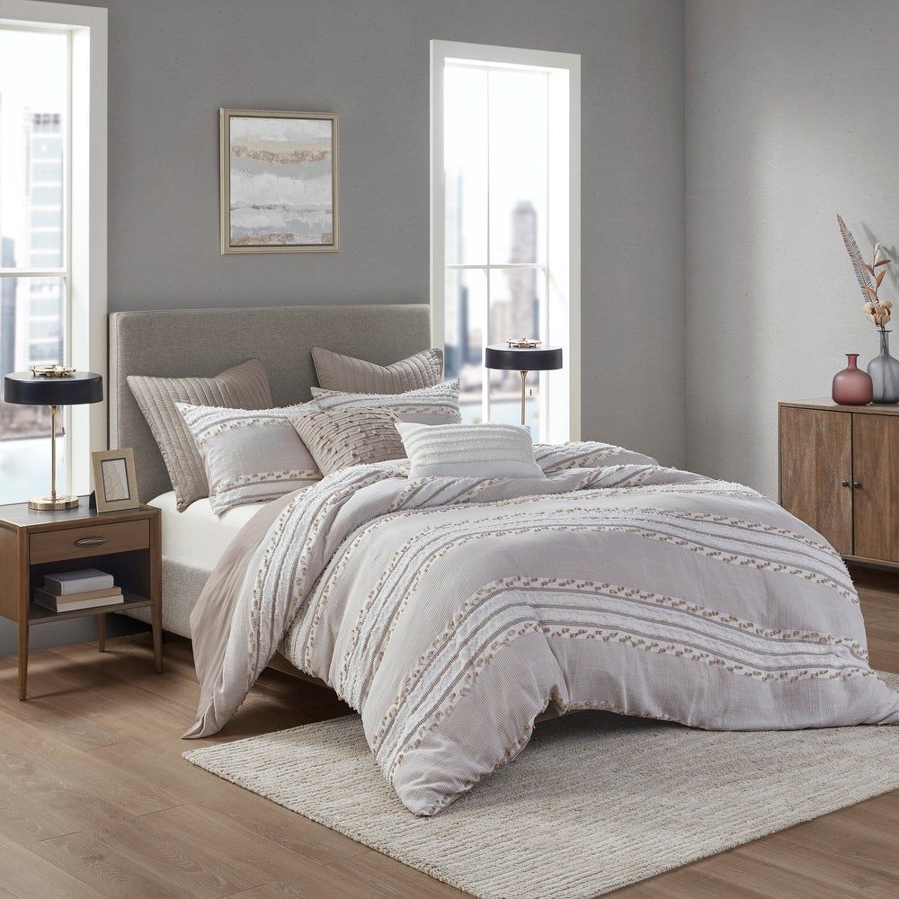 Lennon Organic Cotton Jacquard Comforter Set King Cal thumbnail 2