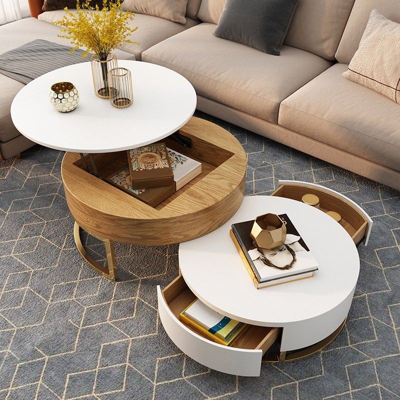 Modern Round Coffee Table with Storage Lift thumbnail 2