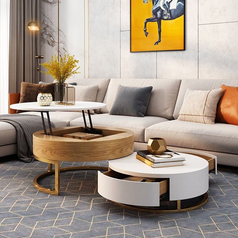 Modern Round Coffee Table with Storage Lift thumbnail 3