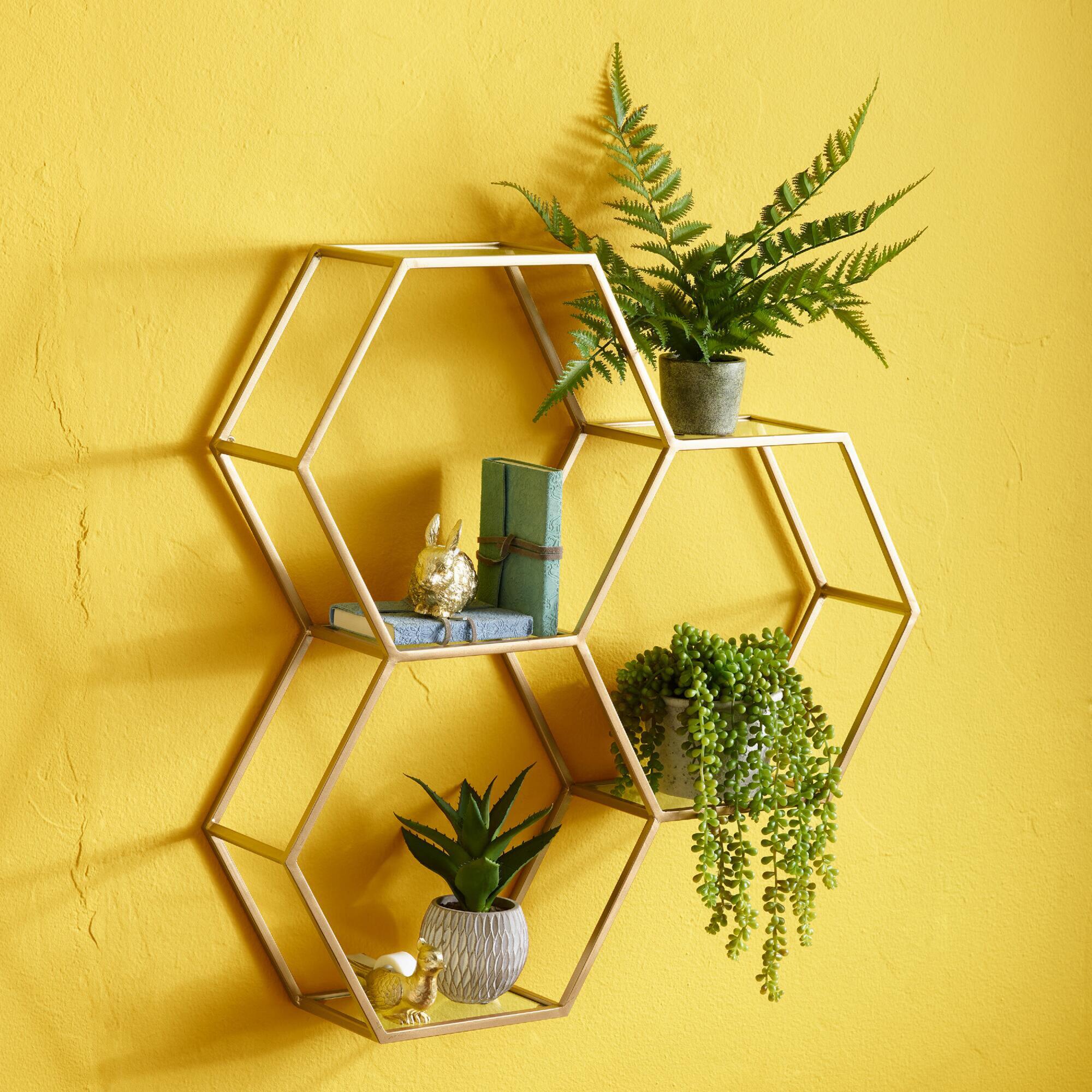 Gold And Glass Honeycomb Wall Shelf thumbnail 3