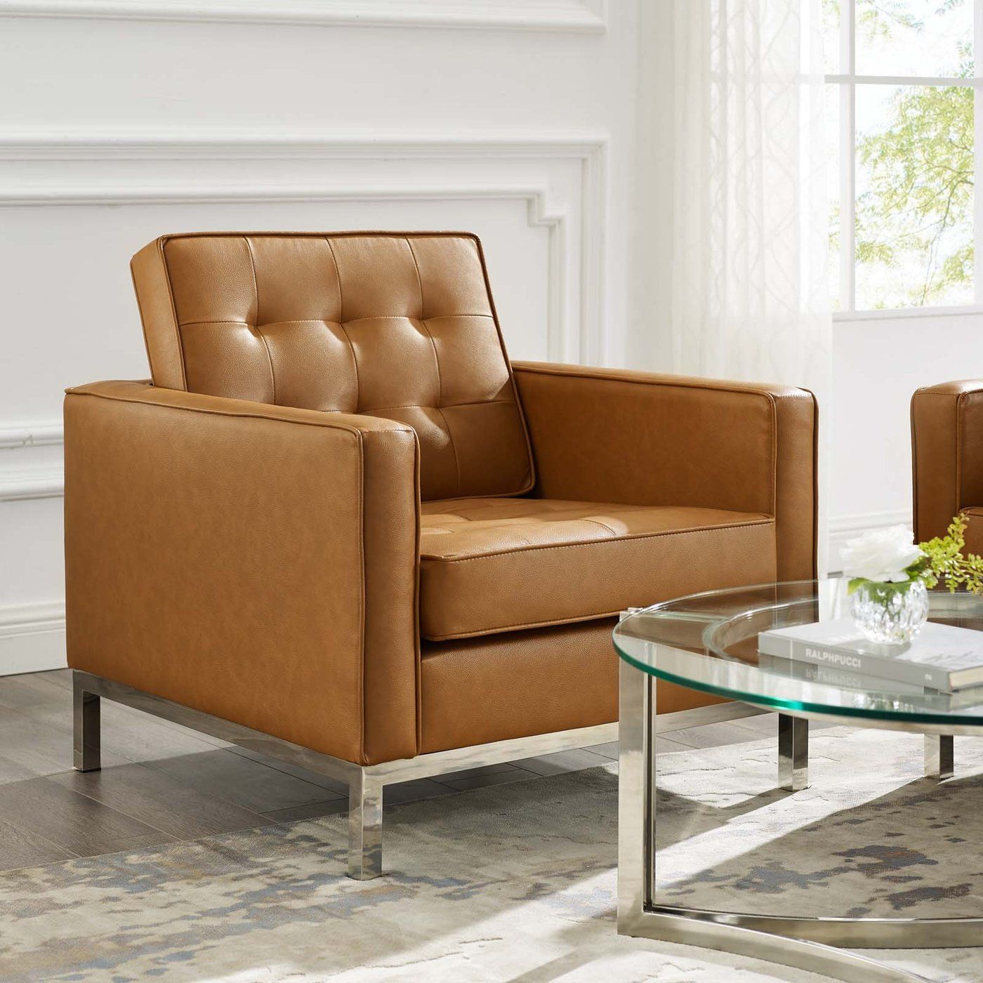 Loft Tufted Upholstered Faux Leather Armchair thumbnail 5