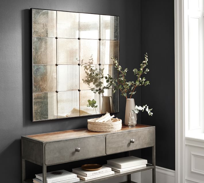 Markle Antique Glass Panel Square Wall Mirror thumbnail 4
