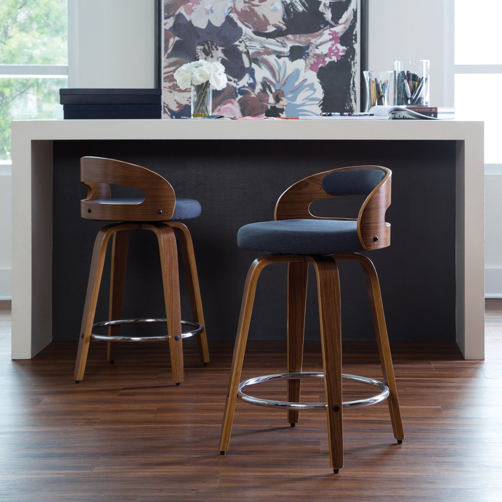 Lacayo Mid Century Modern Low Back Bentwood Frame Swivel Bar Stool thumbnail 10