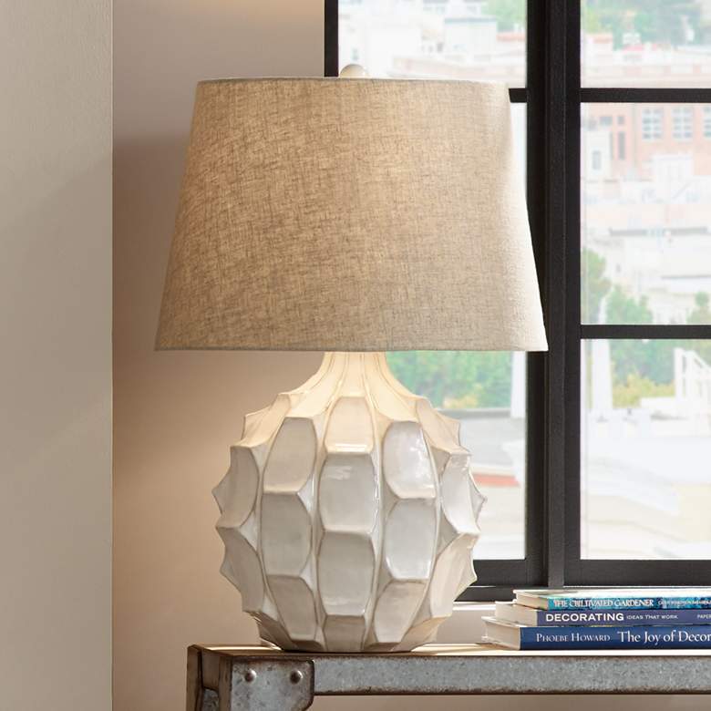 Cosgrove Round White Ceramic Modern Table Lamp thumbnail 4