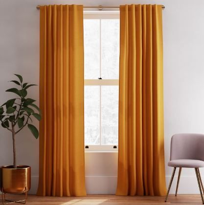 Solid European Flax Linen Curtain Dark Amber thumbnail 2