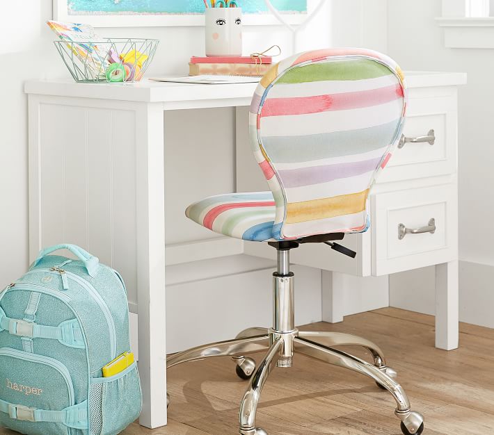 Round Upholstered Desk Chair, Brushed Nickel Base thumbnail 4