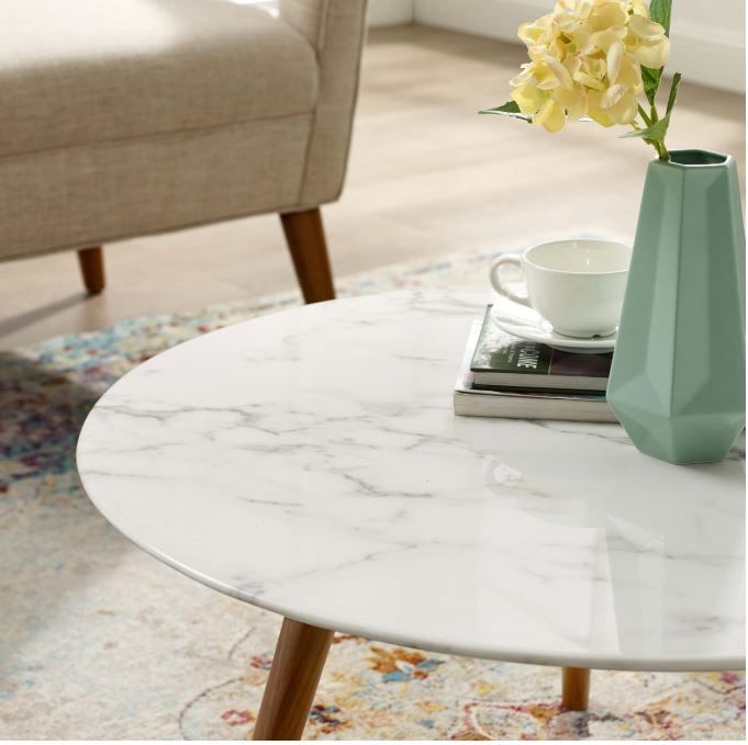 Pila 28" Round Artificial Marble Coffee Table thumbnail 3