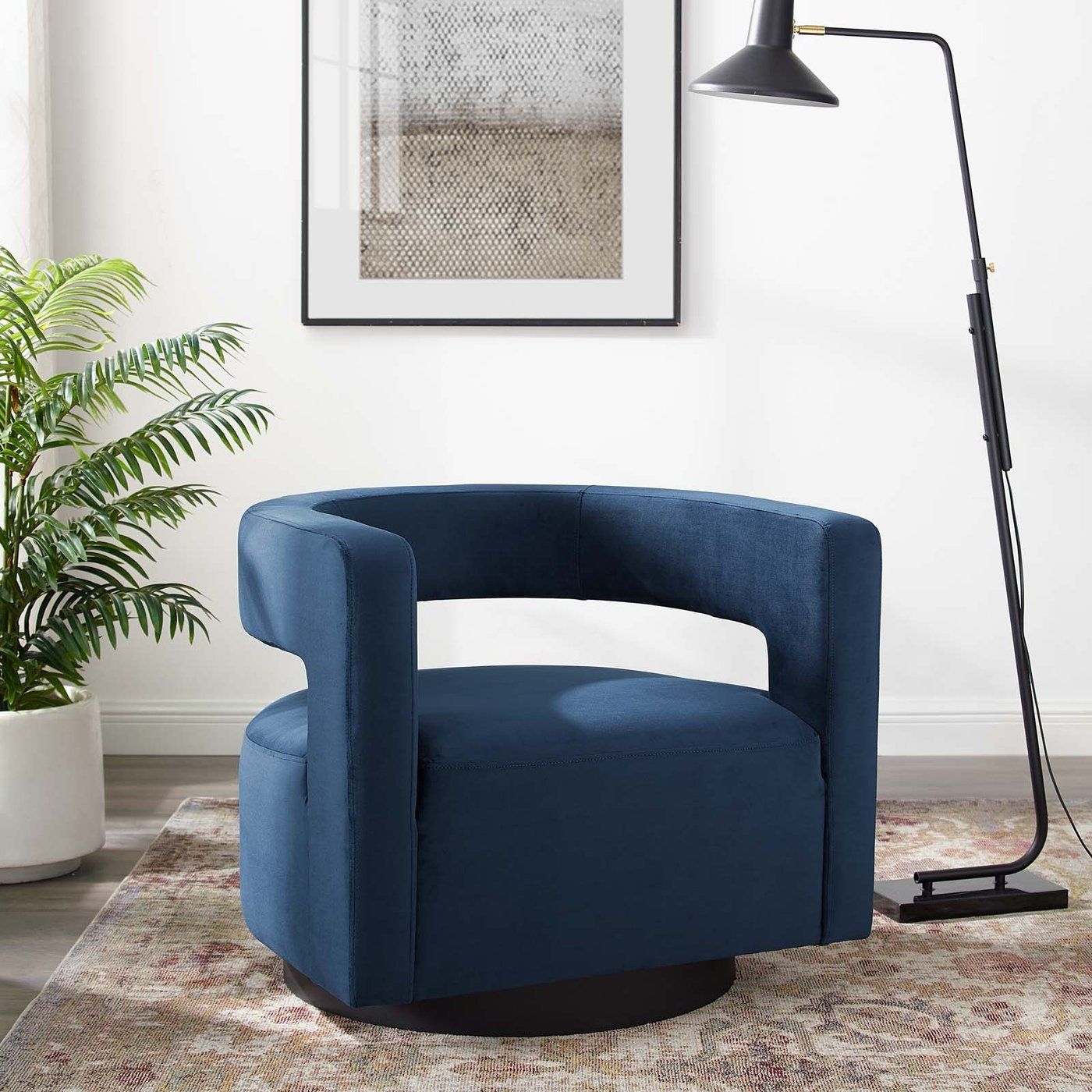 Wistero Velvet Swivel Chair - Blue thumbnail 5