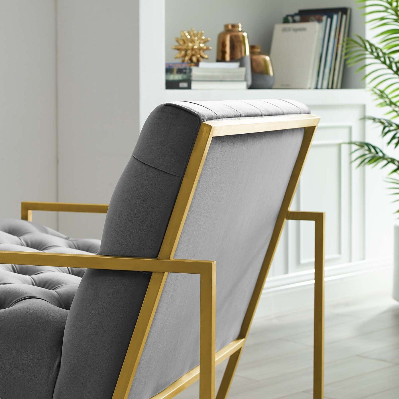 Stuebe Gold Stainless Steel Performance Velvet Accent Chair thumbnail 4