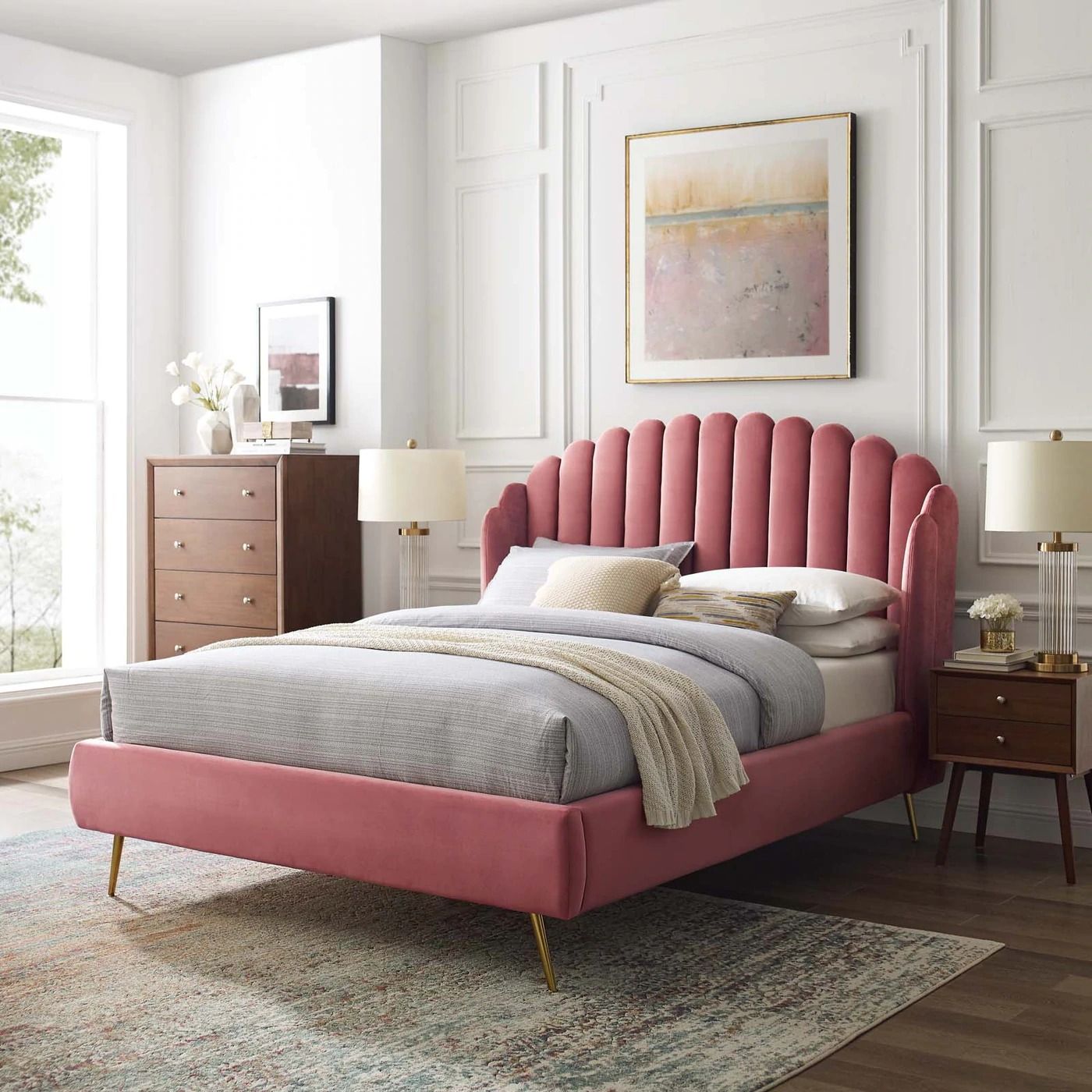 Larra Velvet Wingback Bed - Queen thumbnail 2