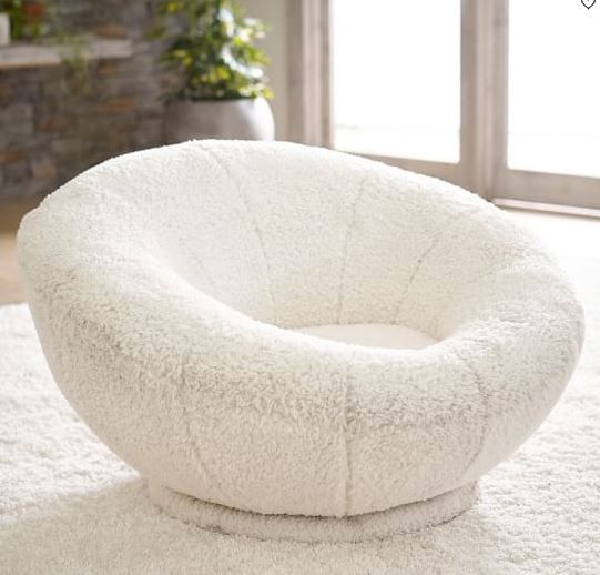 Sherpa Ivory Faux-Fur Groovy Swivel Chair thumbnail 2