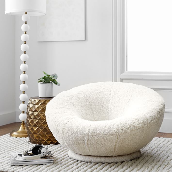 Sherpa Ivory Faux-Fur Groovy Swivel Chair thumbnail 3