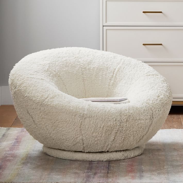 Sherpa Ivory Faux-Fur Groovy Swivel Chair thumbnail 4