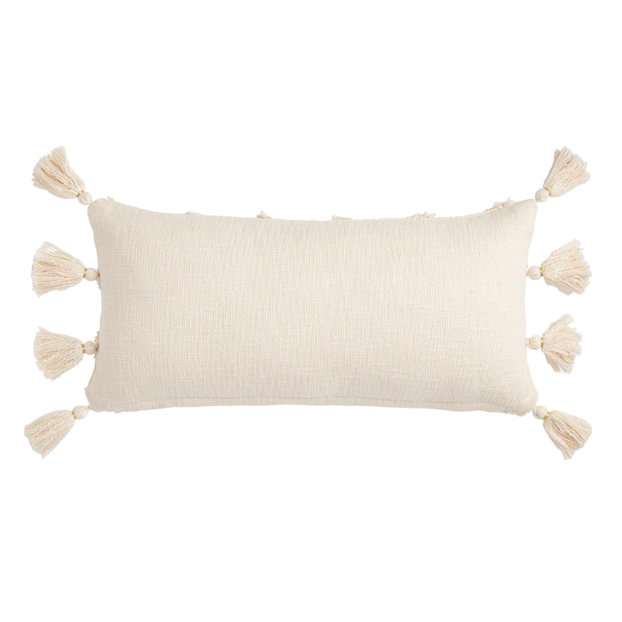 Ivory Moroccan Blanket Lumbar Pillow With Insert-26"x12" thumbnail 3
