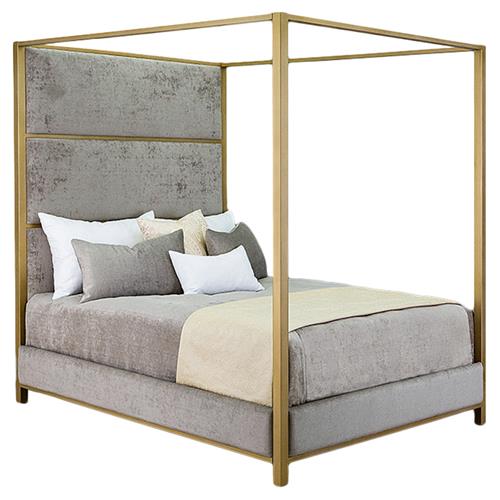 Rian Modern Classic Grey Upholstered Iron Canopy Bed-Queen thumbnail 2