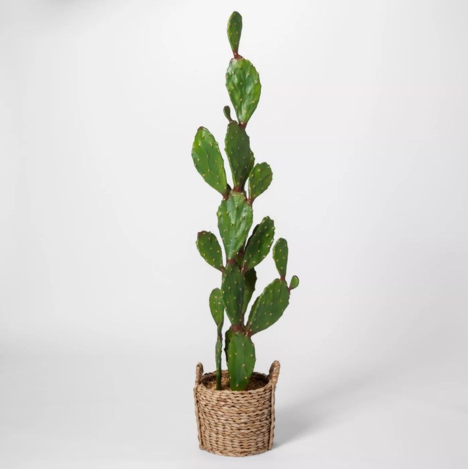 Artificial Cactus In Basket Green Brown thumbnail 2