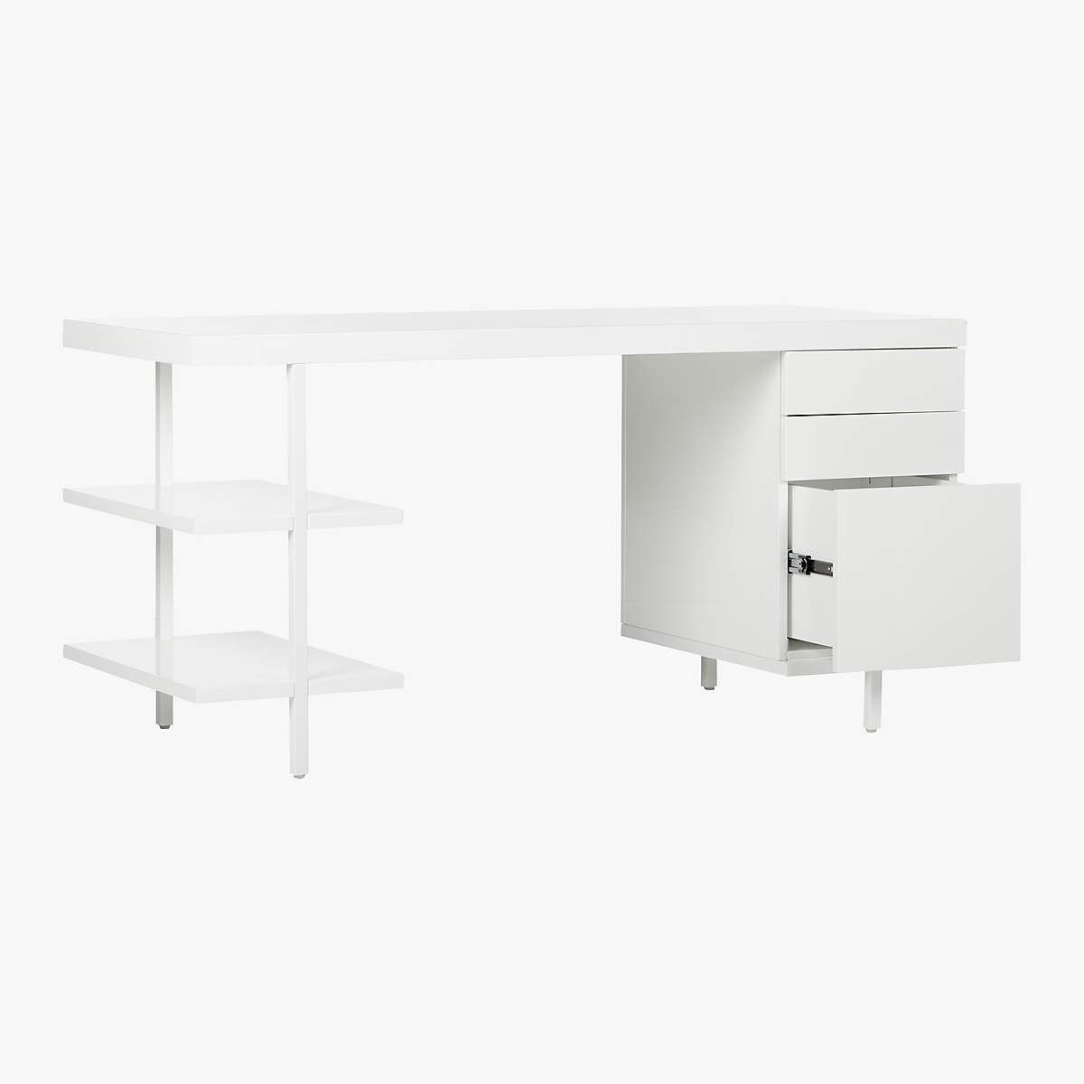 Stairway Modular Desk With Shelves and Drawers White thumbnail 2