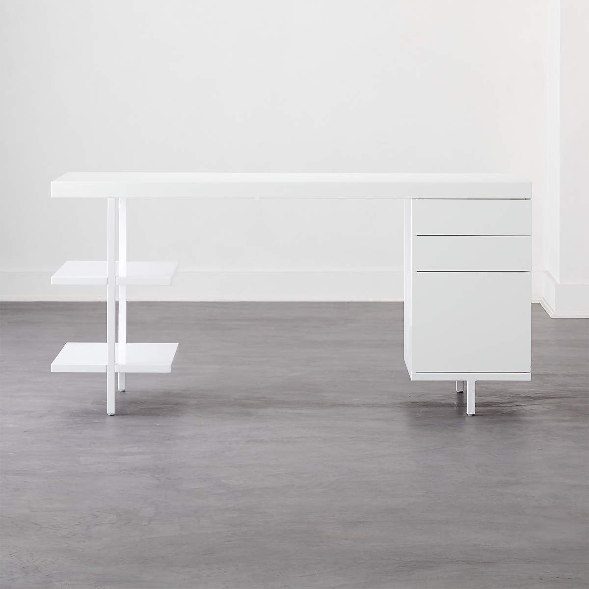 Stairway Modular Desk With Shelves and Drawers White thumbnail 3