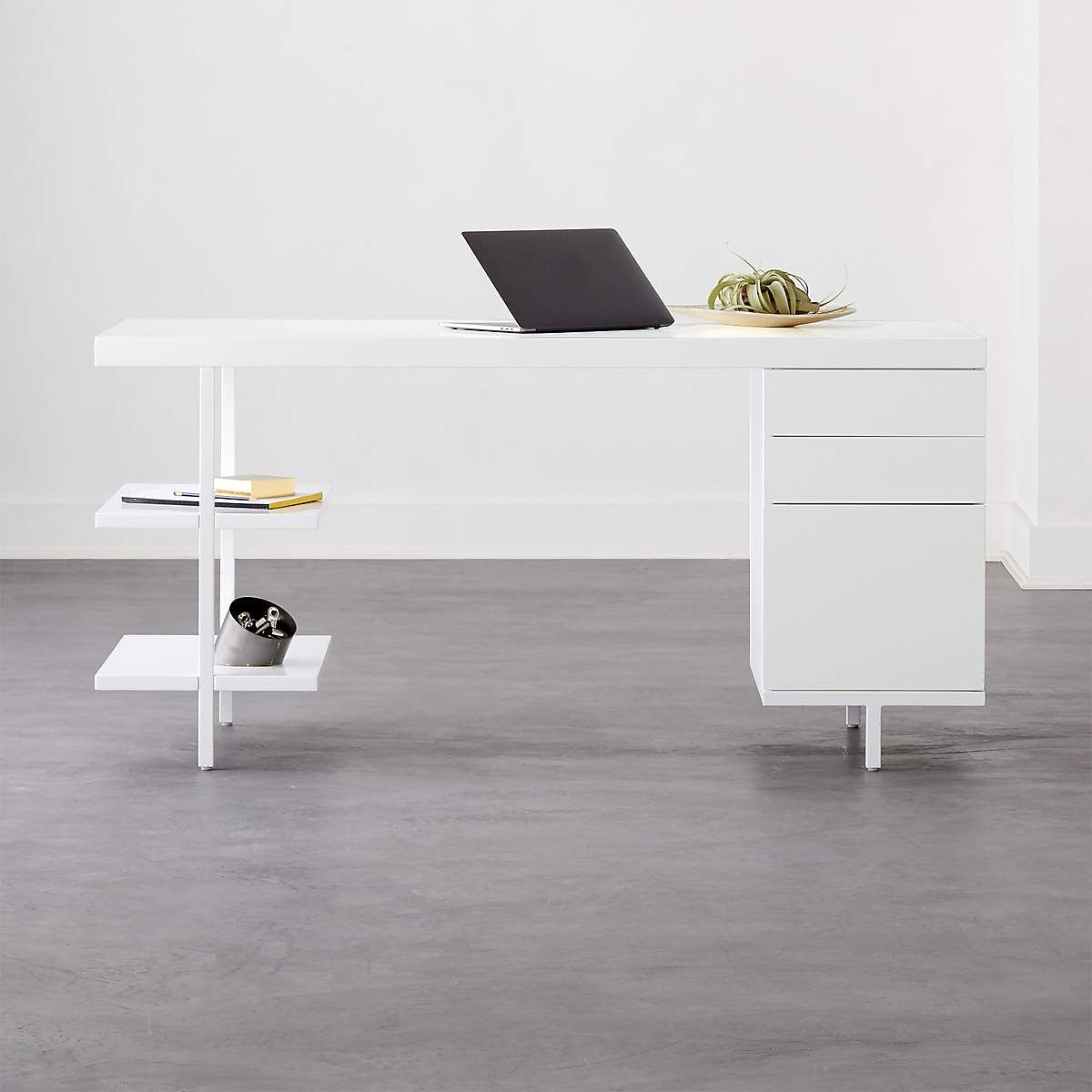 Stairway Modular Desk With Shelves and Drawers White thumbnail 4