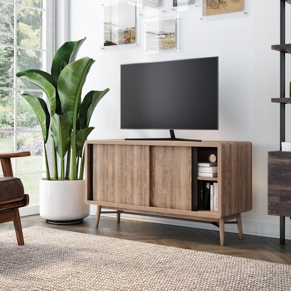 Liam Oak and Black Wood TV Stand thumbnail 2