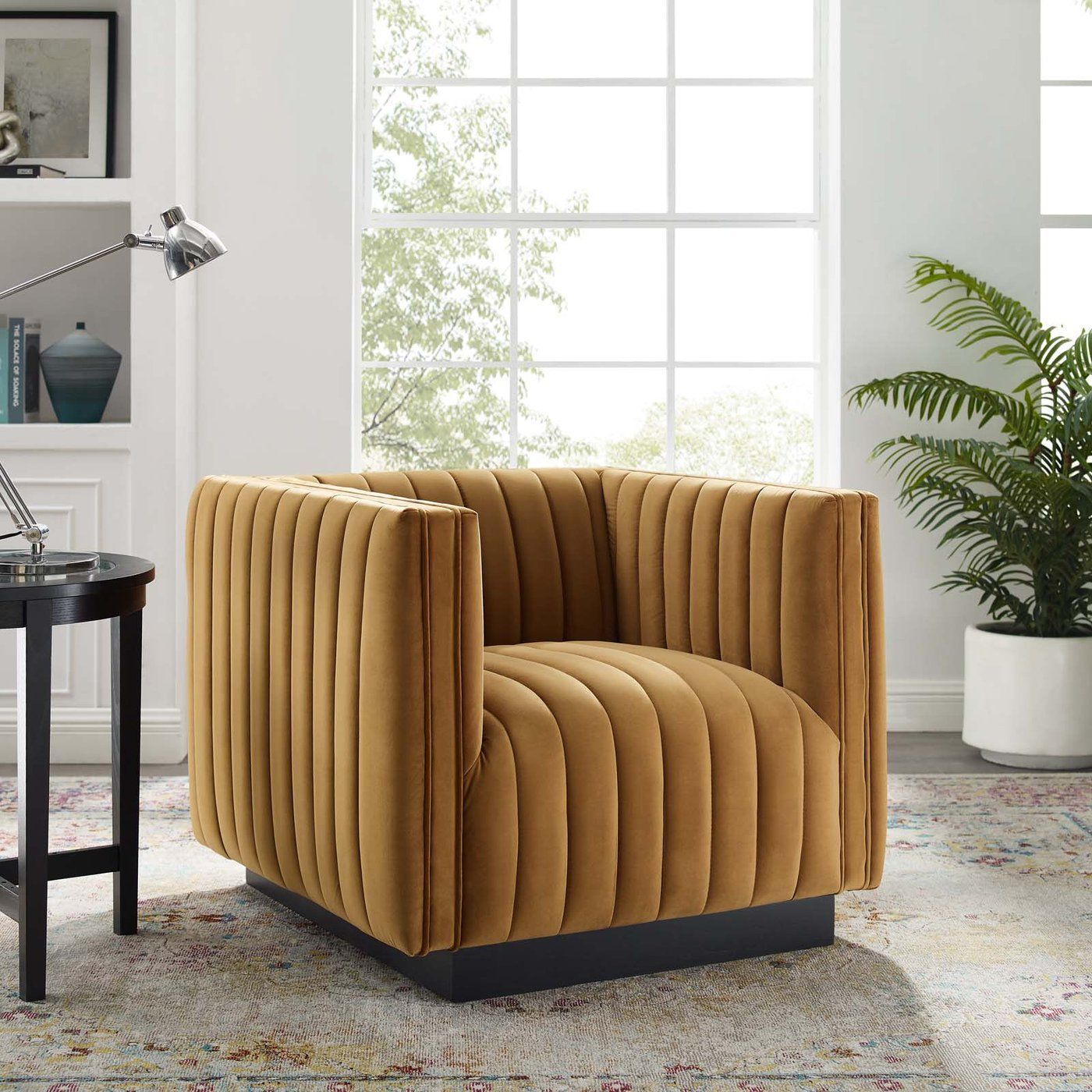 Journe Channel Tufted Velvet Armchair - Cognac thumbnail 5