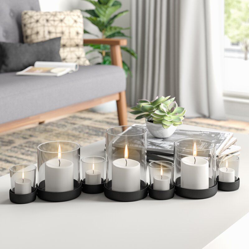 7 Piece Small Iron and Glass Hurricane Set thumbnail 4