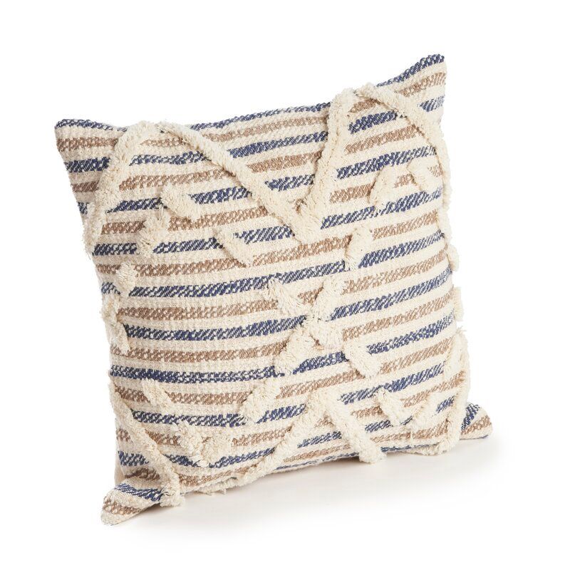 Glenna Textured Stripe Cotton Throw Pillow With Insert-18"x18" thumbnail 2
