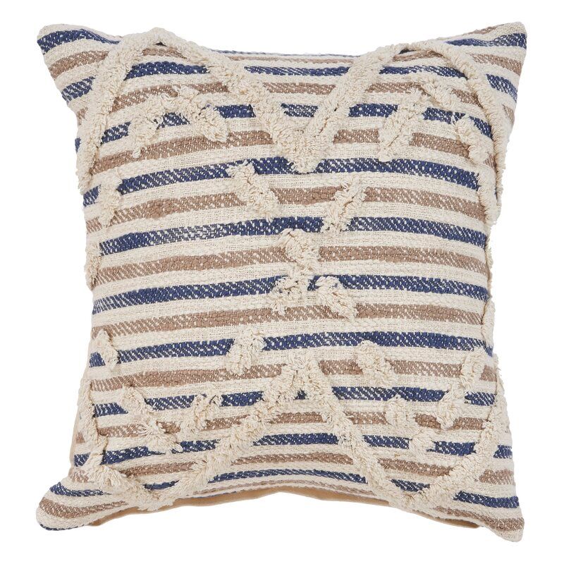 Glenna Textured Stripe Cotton Throw Pillow With Insert-18"x18" thumbnail 3