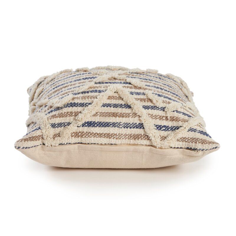 Glenna Textured Stripe Cotton Throw Pillow With Insert-18"x18" thumbnail 4