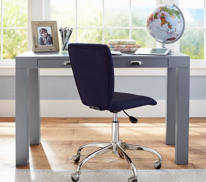 Square Upholstered Desk Chair, Brushed Nickel Base thumbnail 3
