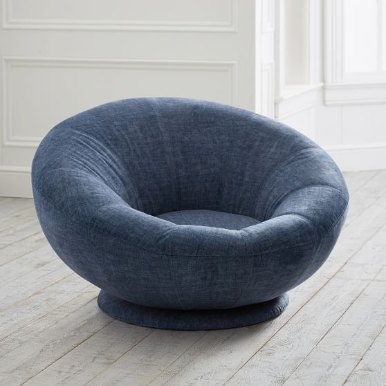 Velvet Crossweave Navy Groovy Swivel Chair thumbnail 3