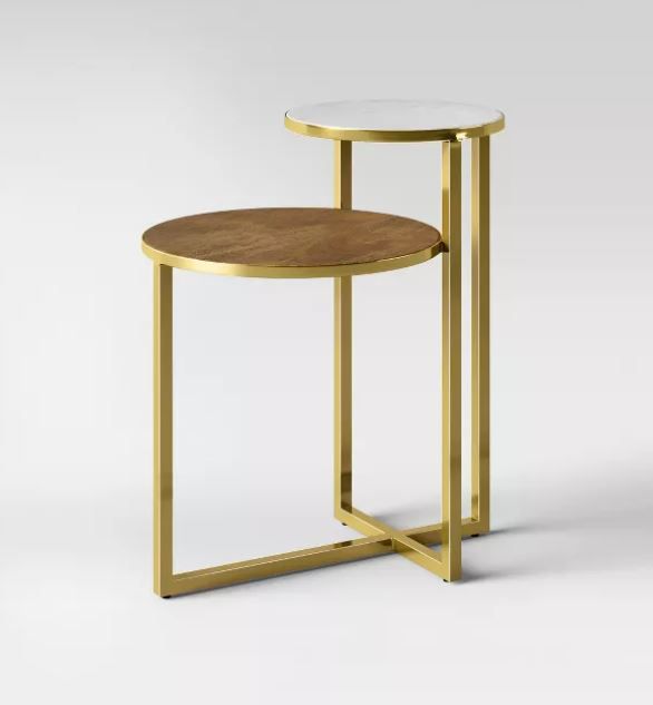 Mixed Material Marble & Metal Accent Table Gold thumbnail 2