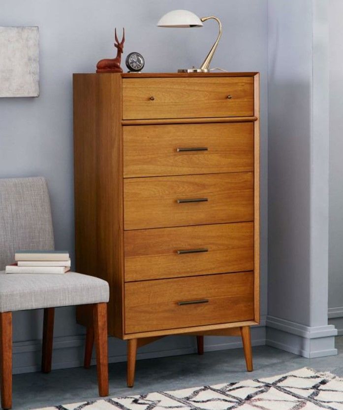 Mid Century 5 Drawer Dresser Narrow thumbnail 4