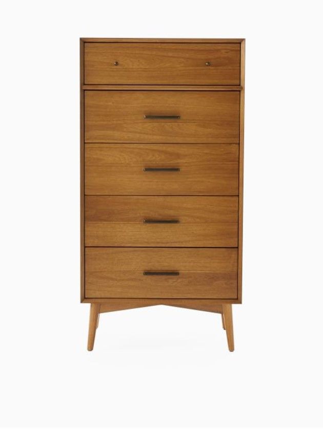 Mid Century 5 Drawer Dresser Narrow thumbnail 2