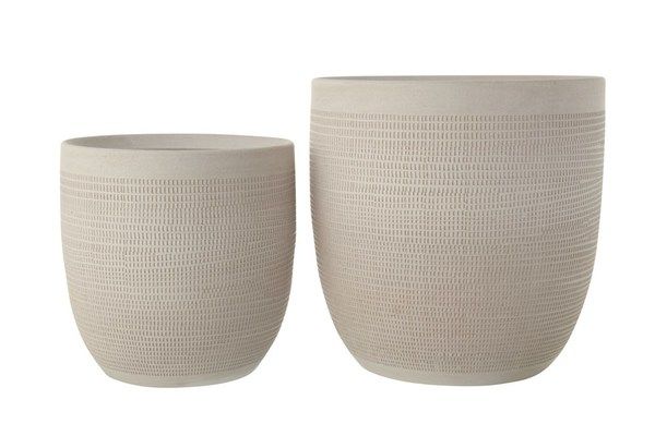 Large Matte White Embossed Stoneware Planter thumbnail 2