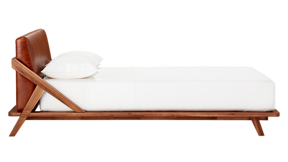 Drommen Acacia Bed With Leather Headboard-Queen  thumbnail 2