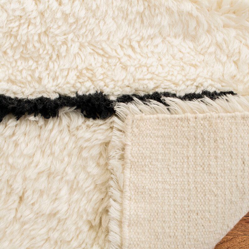 Kourtnee Striped HandKnotted Wool Ivory Black Area Rug-9'x12' thumbnail 4