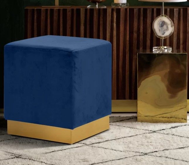 Annora Wide Velvet Square Solid Colour Ottoman thumbnail 3