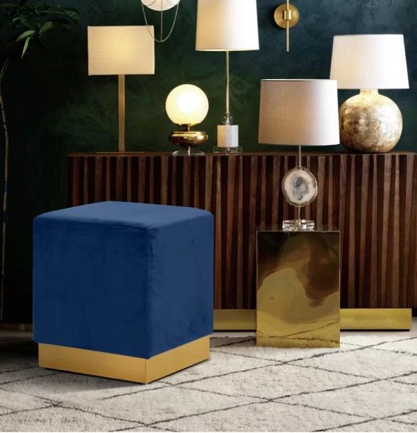 Annora Wide Velvet Square Solid Colour Ottoman thumbnail 4