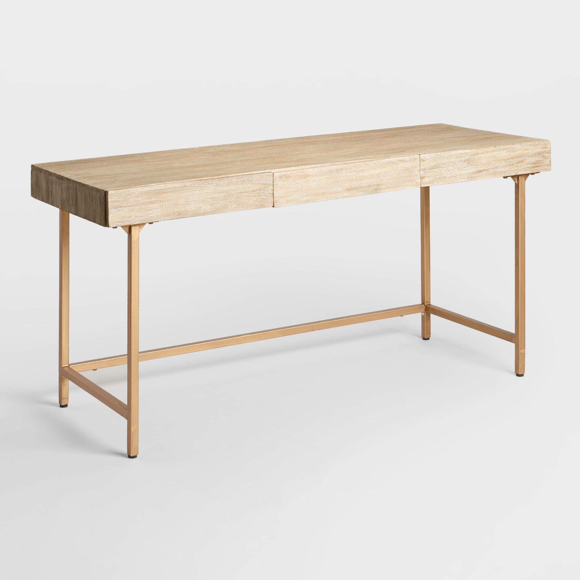 Driftwood And Gold Metal Cristela Desk With Drawers thumbnail 2