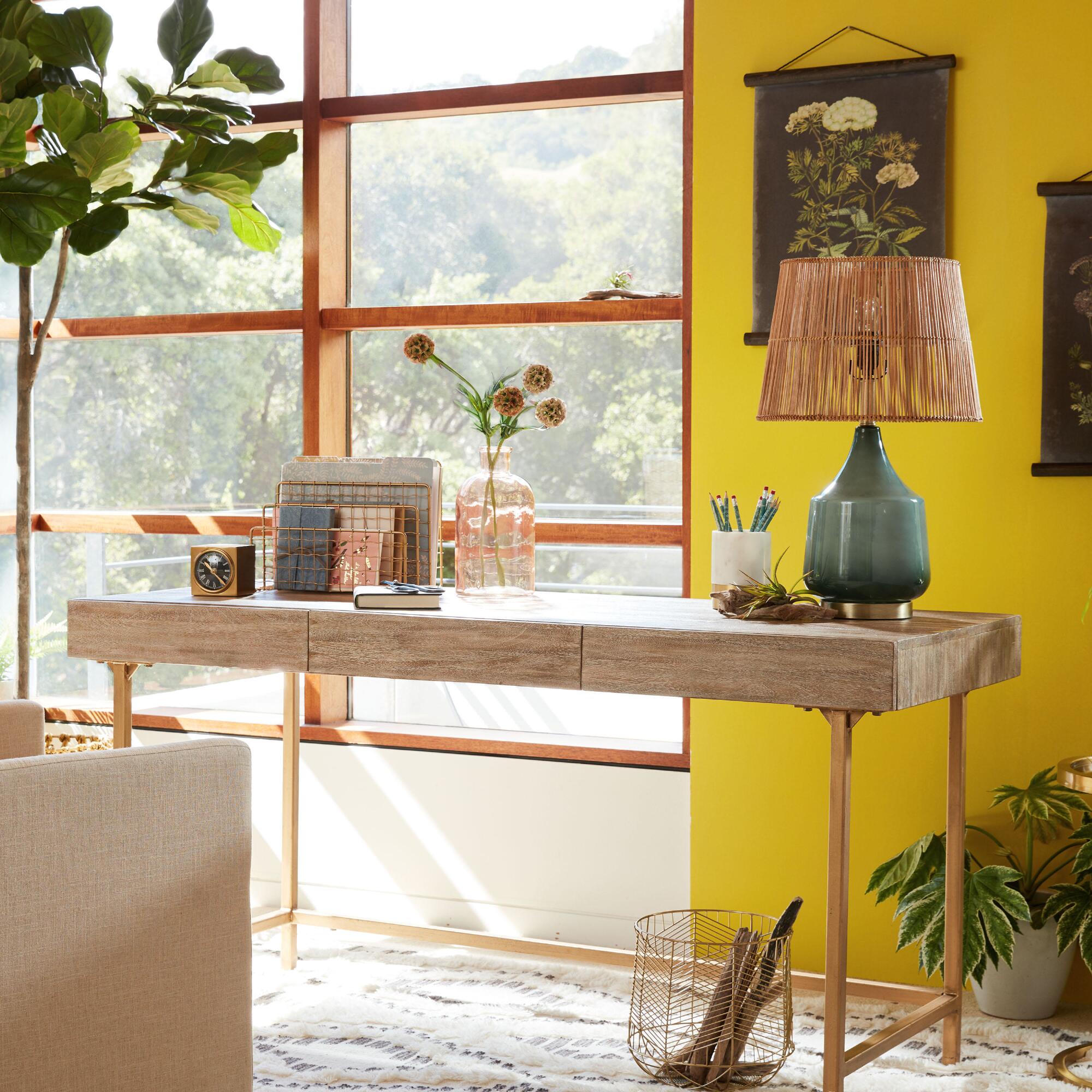 Driftwood And Gold Metal Cristela Desk With Drawers thumbnail 4