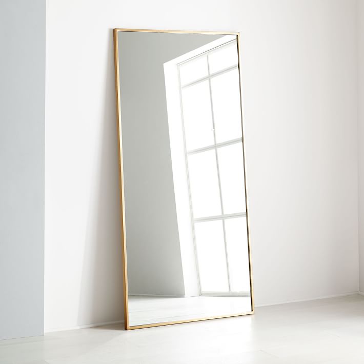 Metal Frame Oversized Floor Mirror Antique Brass thumbnail 2