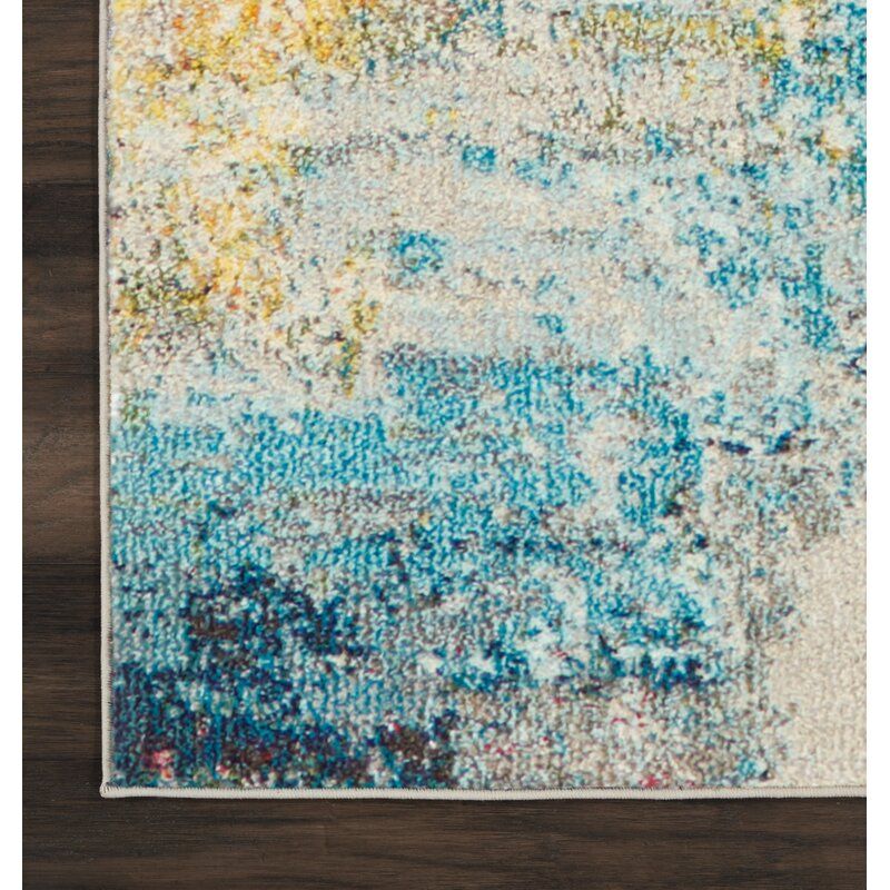 Talmo Abstract Blue Yellow Ivory Area Rug-7'10"x10'9" thumbnail 3
