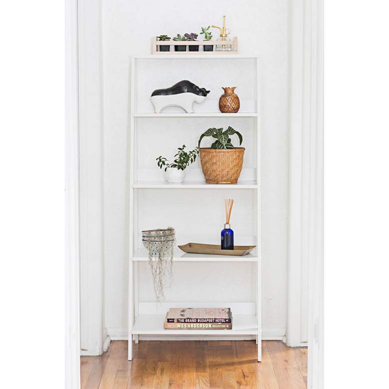 Fargo High White Wood 4 Shelf Ladder Bookshelf thumbnail 2