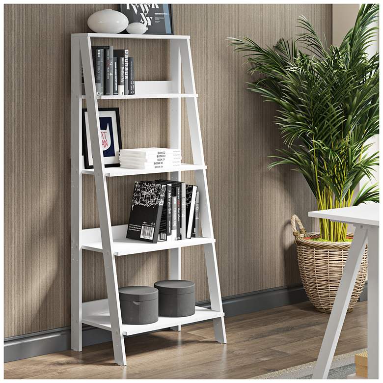 Fargo High White Wood 4 Shelf Ladder Bookshelf thumbnail 4
