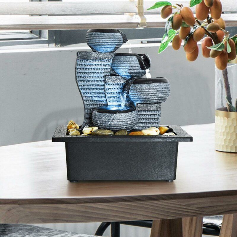 Resin 4 Tier Desktop Waterfall Fountain with Light thumbnail 2
